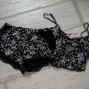 Victoria's Secret Black and White Heart Lace Pajama Set